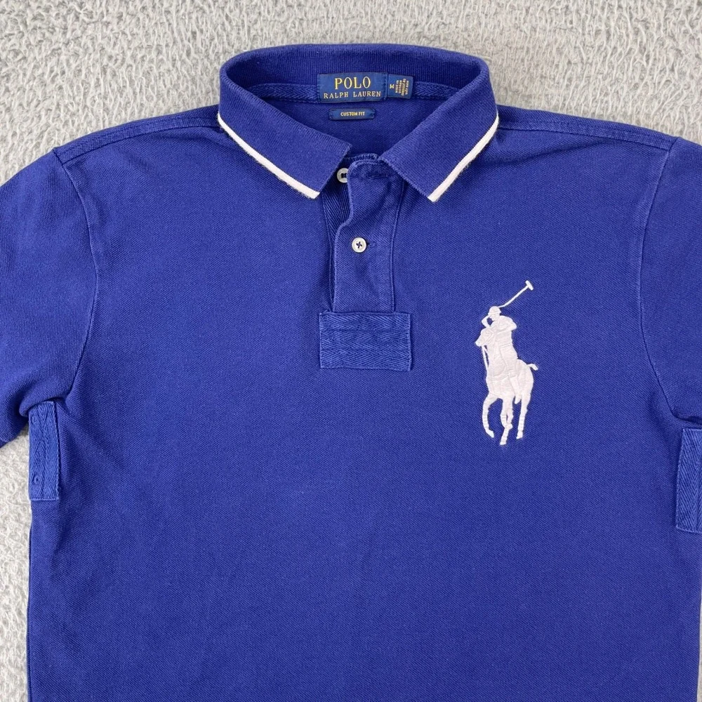 Polo Ralph Lauren Polo Shirt Mens Medium Blue Big Pony Custom Fit Short Sleeve